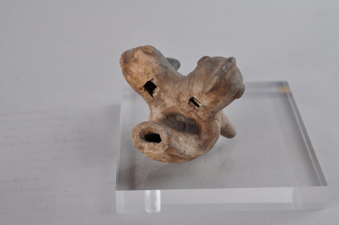 Pre-Columbian Zoomorphic Pottery Double Whistle - Two Headed Bird, photo 3 of 17