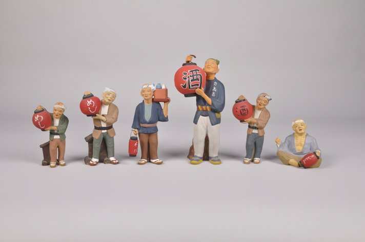 Six Hakata Statues with Lanterns