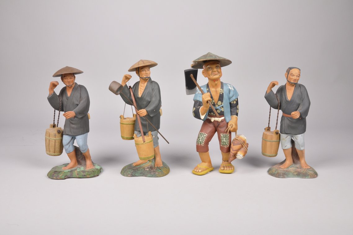 Seven Japanese Worker Hakata Dolls, photo 2 of 16