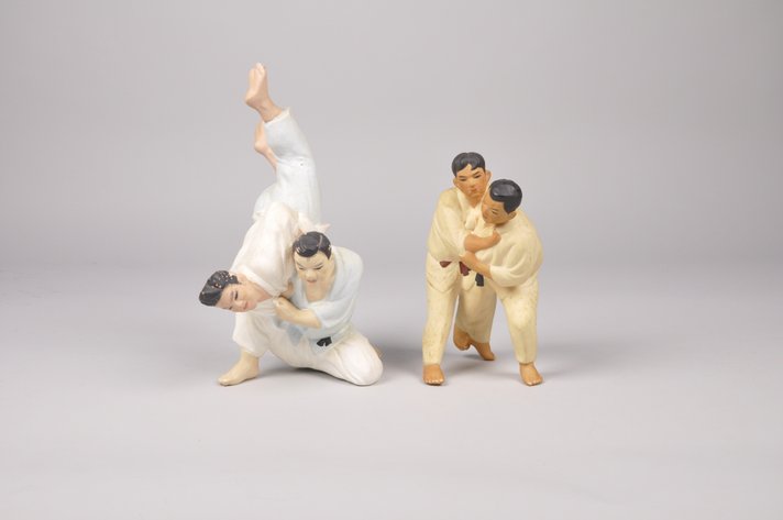 Two Martial Arts Japanese Hakata Dolls