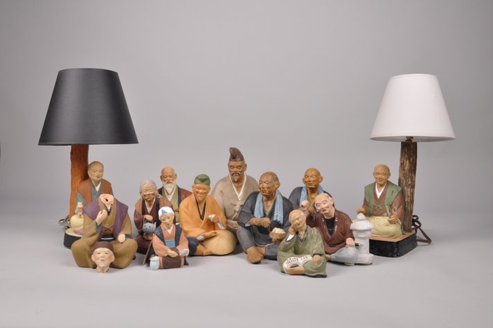 Hakata Doll Lamps and Seated Hakata Dolls