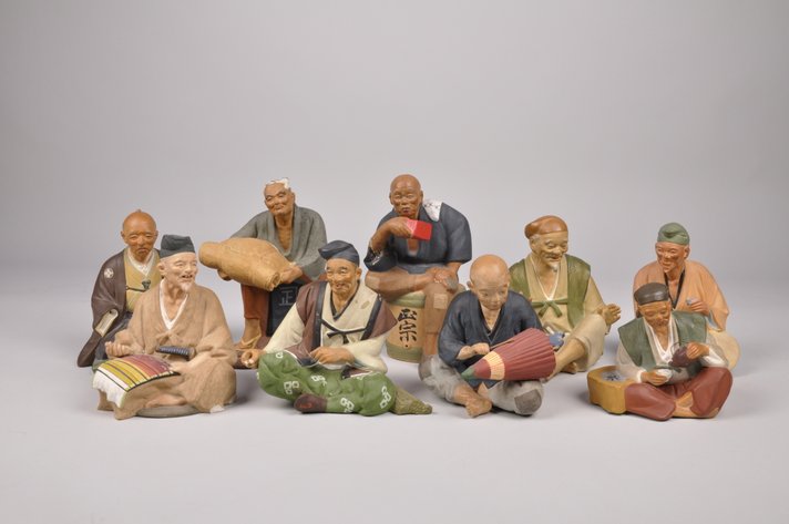 Nine Male Hakata Dolls