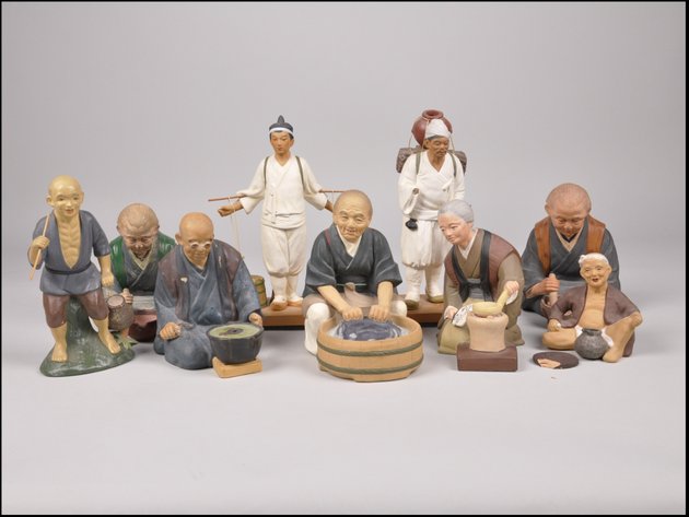 Nine Various Hakata Dolls