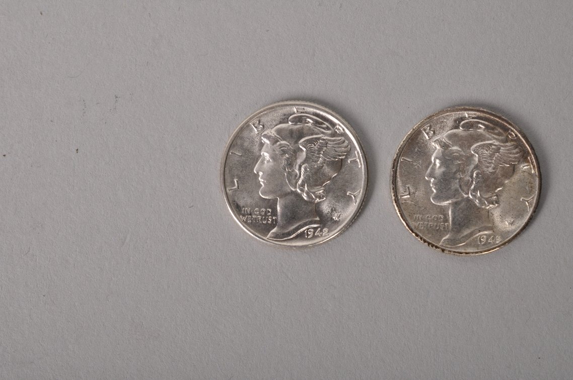 1942 and 1945 D BU Silver Mercury Dimes, photo 3 of 7