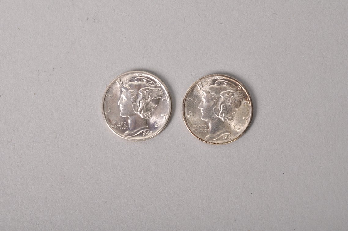 1942 and 1945 D BU Silver Mercury Dimes, photo 2 of 7