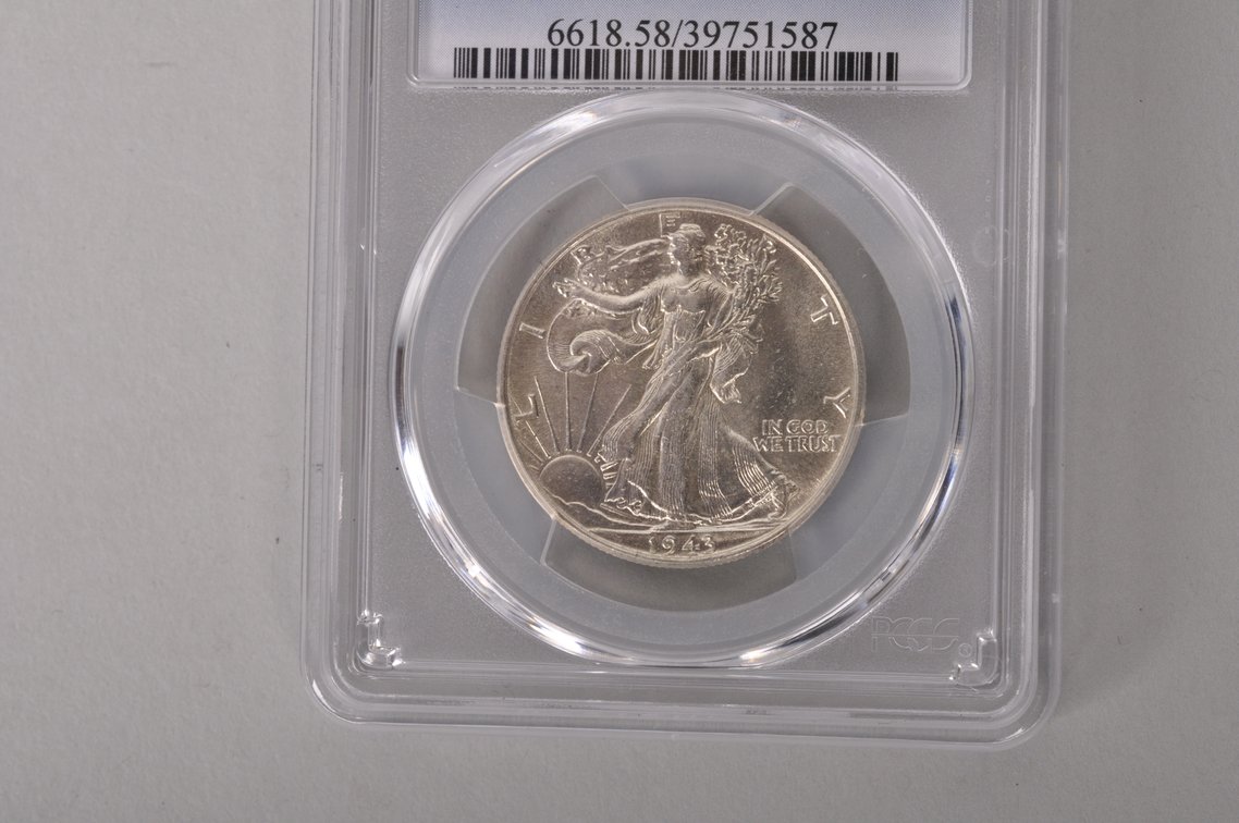 1943 Walking Liberty Half Dollar Graded AU58 by PCGS, photo 2 of 6