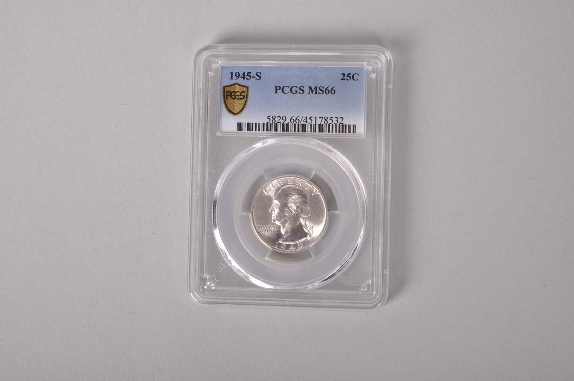 1945 S Washington Quarter Graded MS66 by PCGS, photo 2 of 8