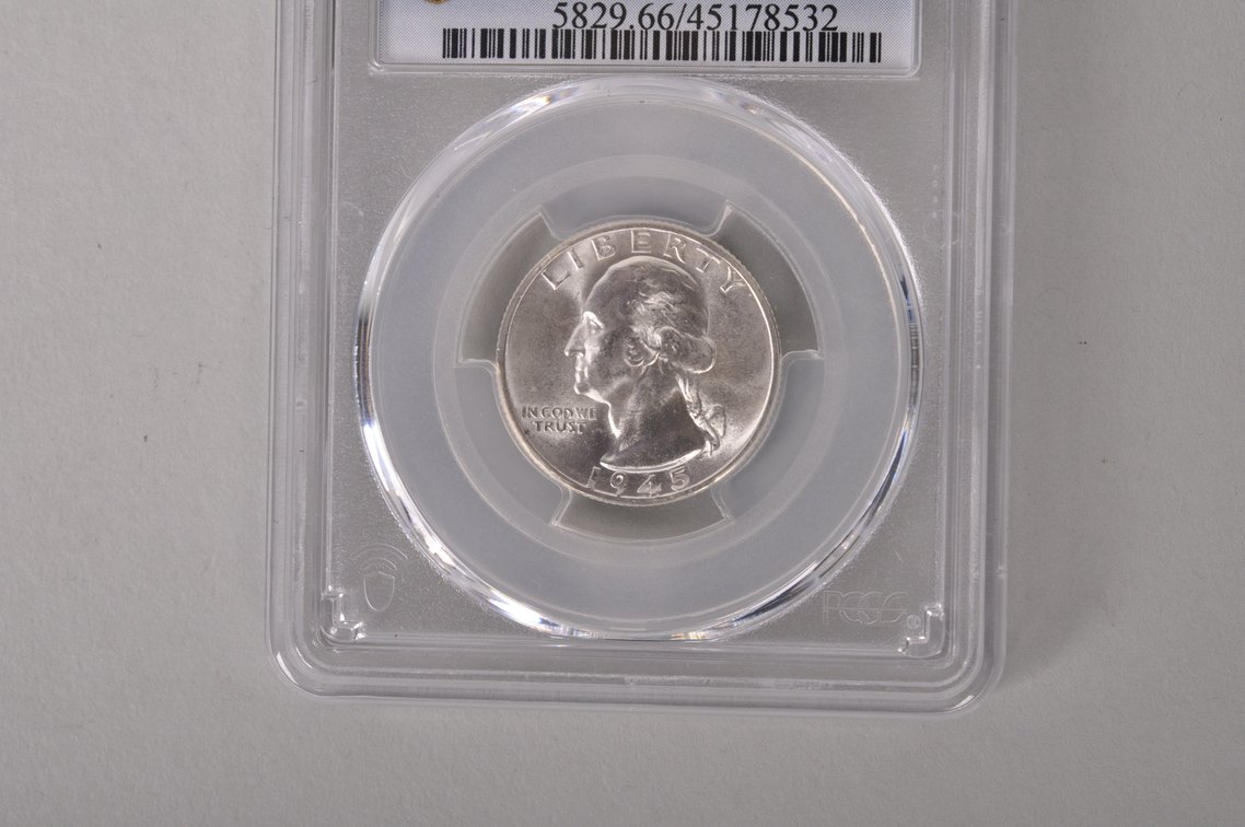 1945 S Washington Quarter Graded MS66 by PCGS, photo 3 of 8