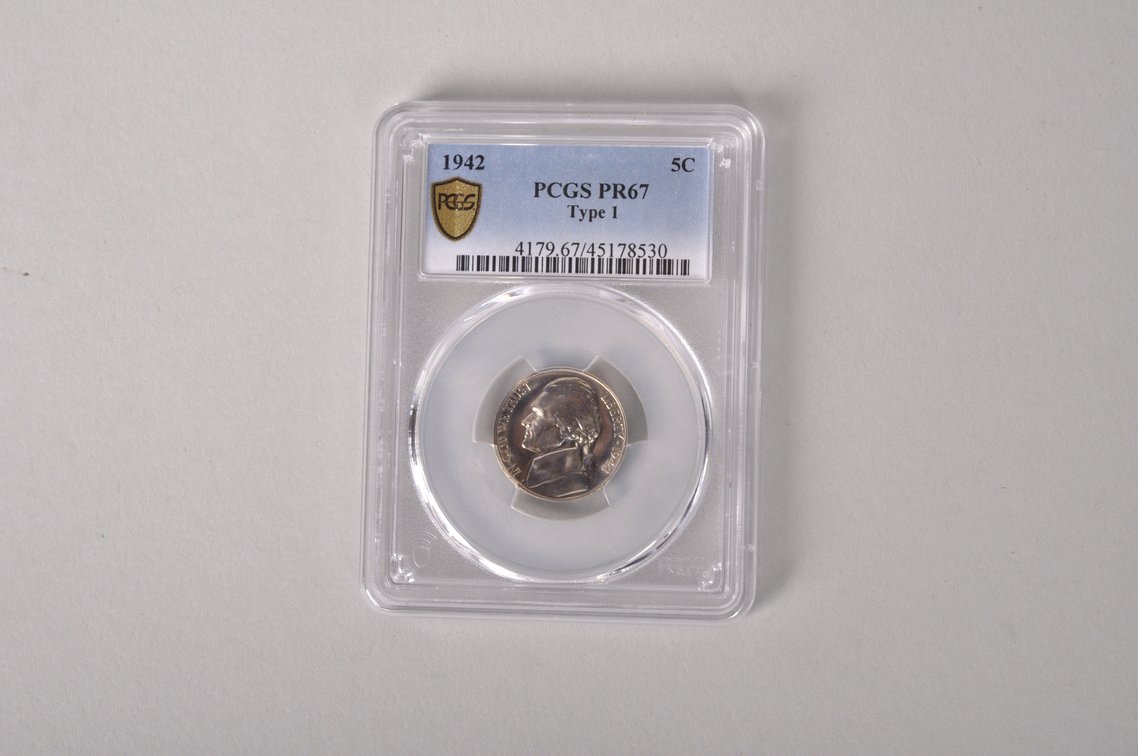 1942 Proof Jefferson Nickel T1 Graded PR67 by PCGS, photo 2 of 8