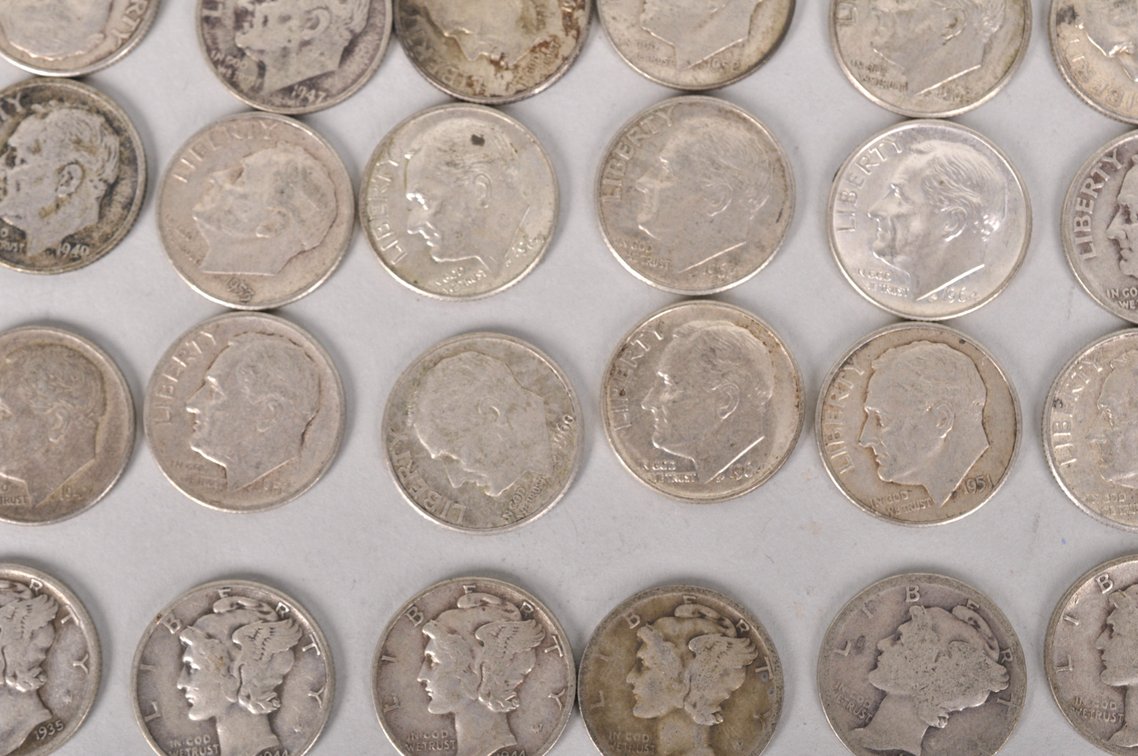 Average Circulated Silver Roosevelt and Mercury Dimes, photo 4 of 17