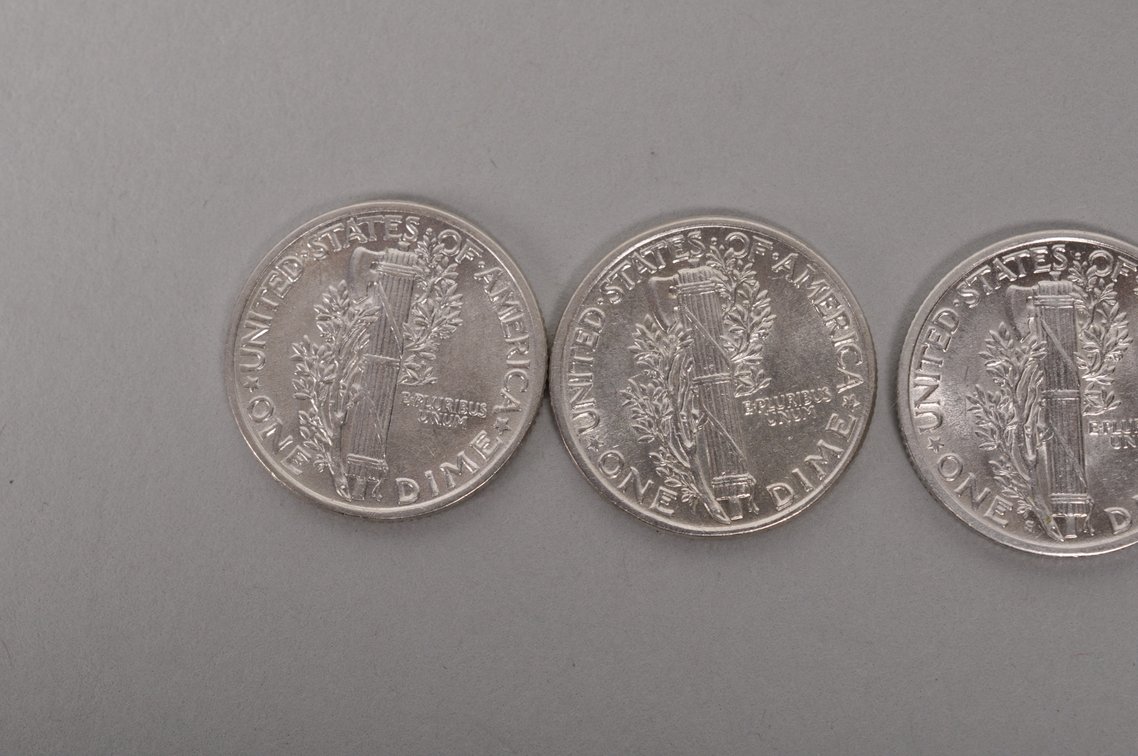 1941, 1942, 1943, and 1945 S Uncirculated Mercury Dimes, photo 6 of 7