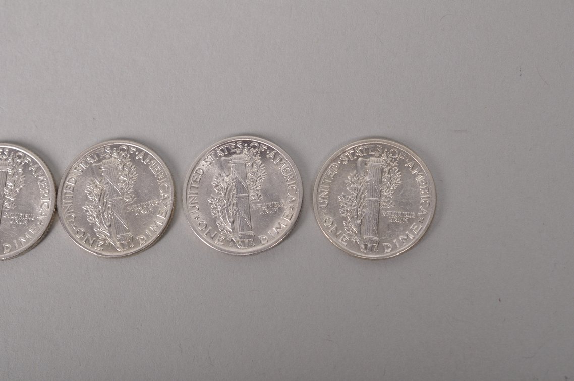 1941, 1942, 1943, and 1945 S Uncirculated Mercury Dimes, photo 7 of 7