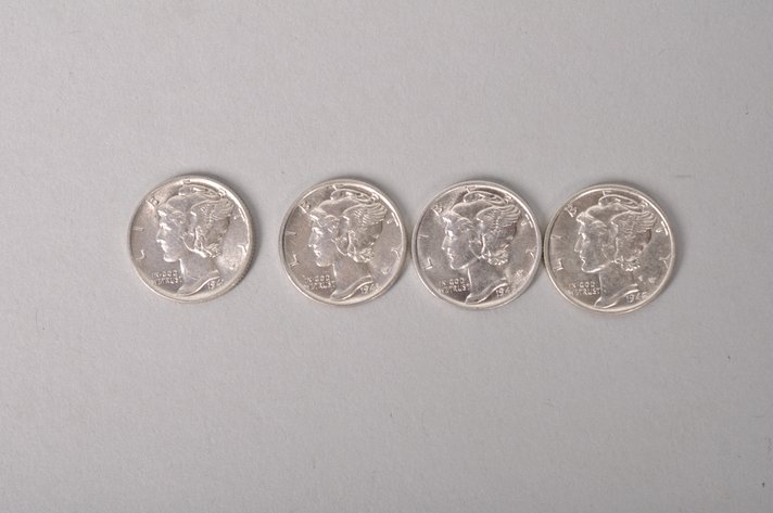 1941, 1942, 1943, and 1945 S Uncirculated Mercury Dimes