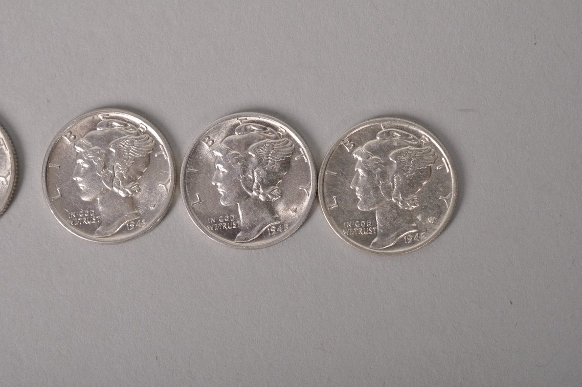 1941, 1942, 1943, and 1945 S Uncirculated Mercury Dimes, photo 4 of 7