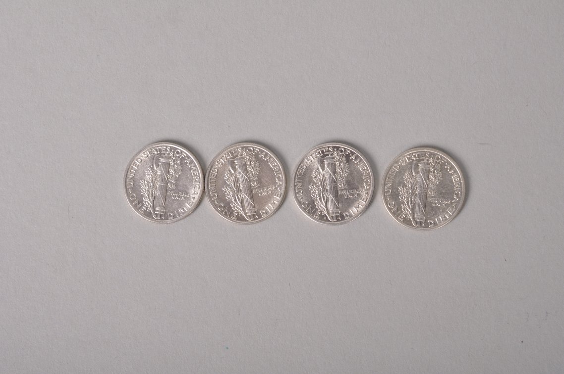 1941, 1942, 1943, and 1945 S Uncirculated Mercury Dimes, photo 5 of 7