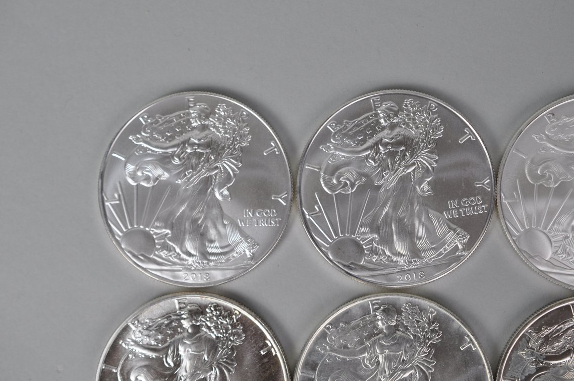 Ten American Silver Eagles, photo 2 of 10