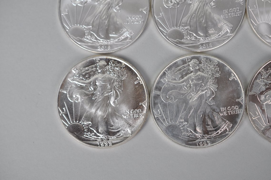 Ten American Silver Eagles, photo 3 of 10