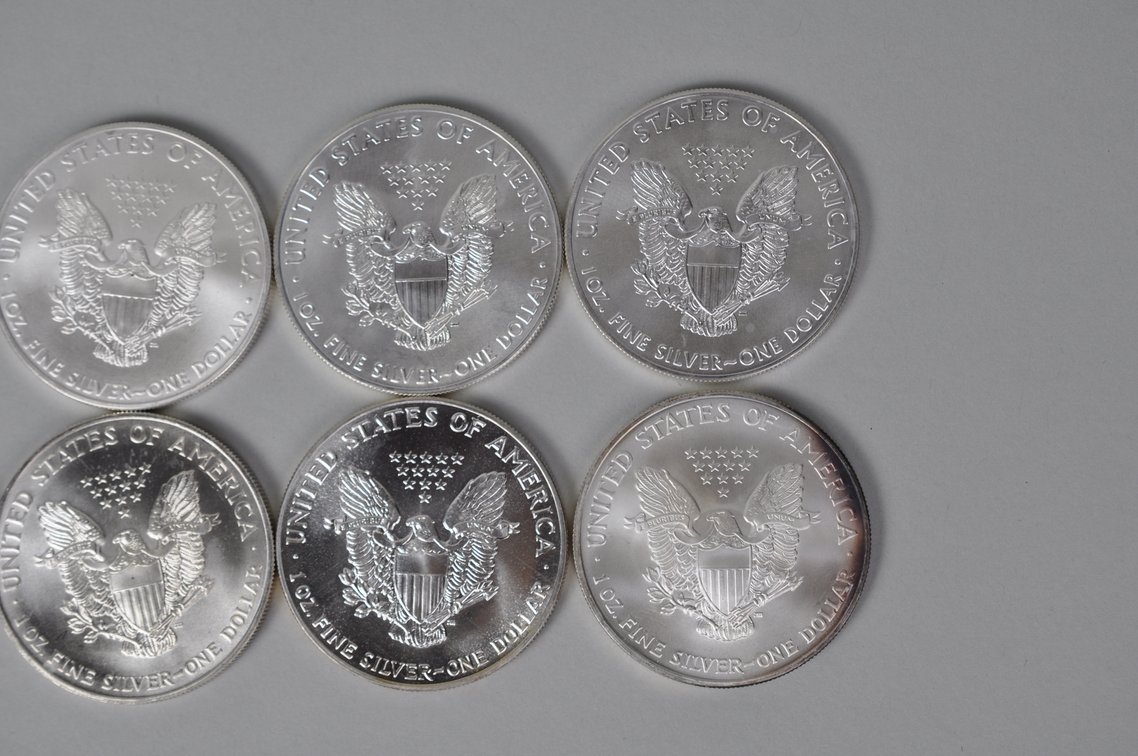 Ten American Silver Eagles, photo 10 of 10