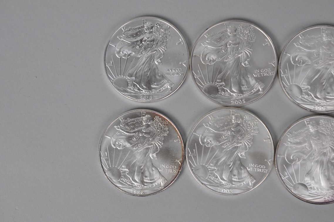 Ten American Silver Eagles, photo 2 of 9