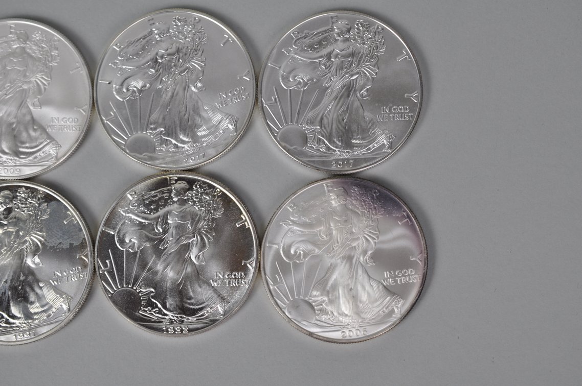 Ten American Silver Eagles, photo 6 of 10