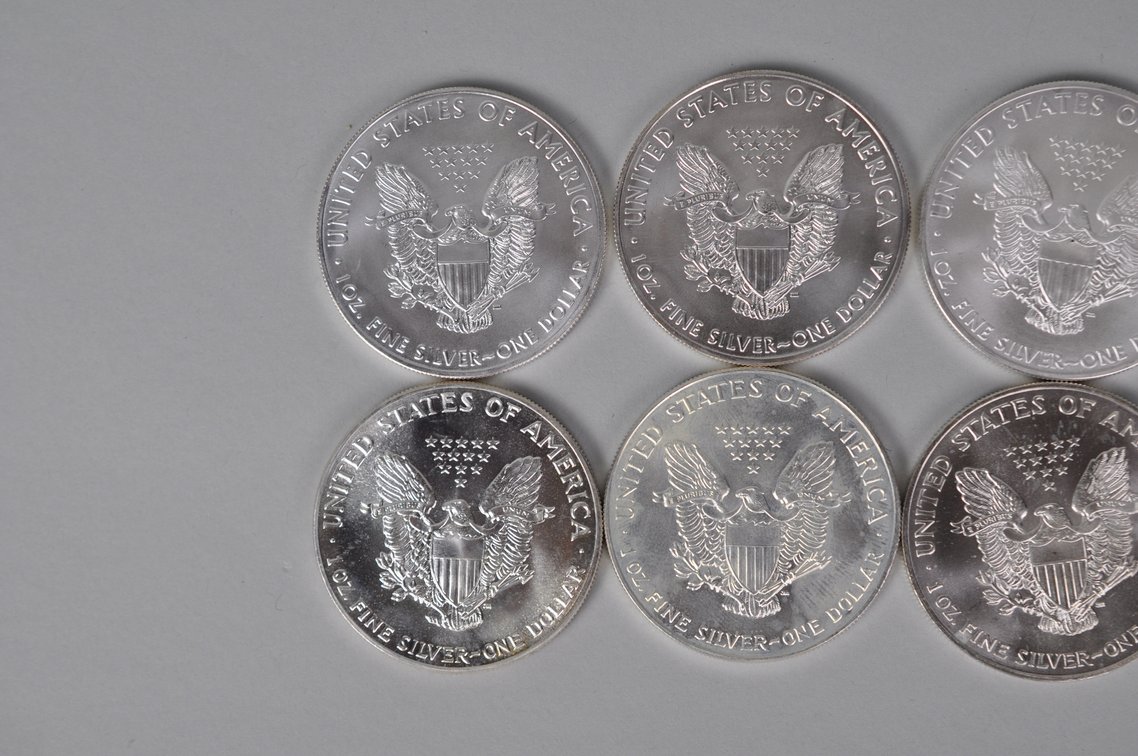 Ten American Silver Eagles, photo 8 of 10
