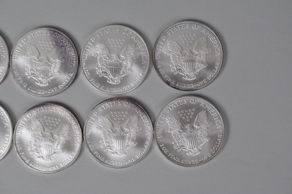 Ten American Silver Eagles, photo 8 of 9