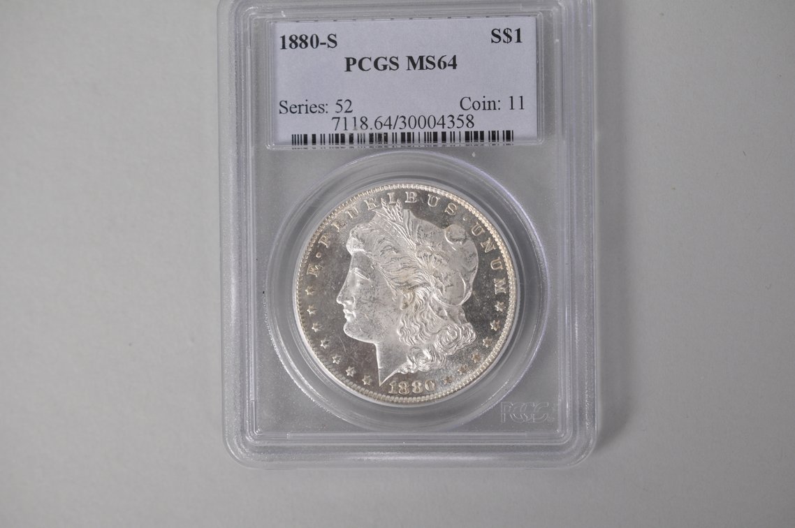 Graded and Slabbed 1880 Mint Condition Morgan Silver Dollar, photo 2 of 5