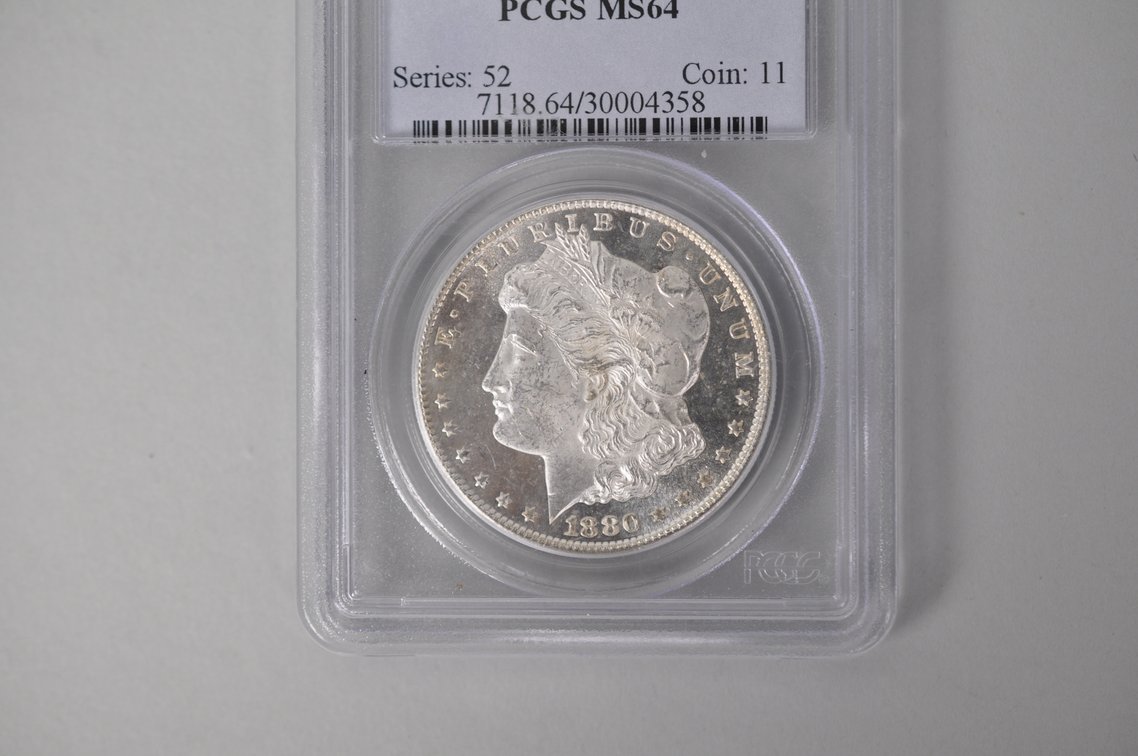 Graded and Slabbed 1880 Mint Condition Morgan Silver Dollar, photo 3 of 5
