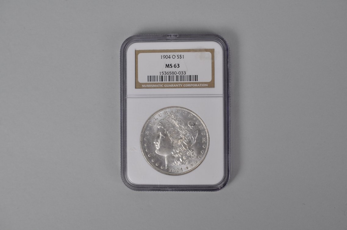 Graded and Slabbed Mint Condition 1904 Morgan Silver Dollar, photo 2 of 7