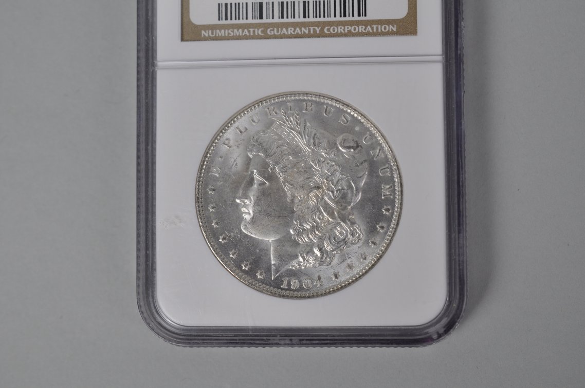Graded and Slabbed Mint Condition 1904 Morgan Silver Dollar, photo 4 of 7