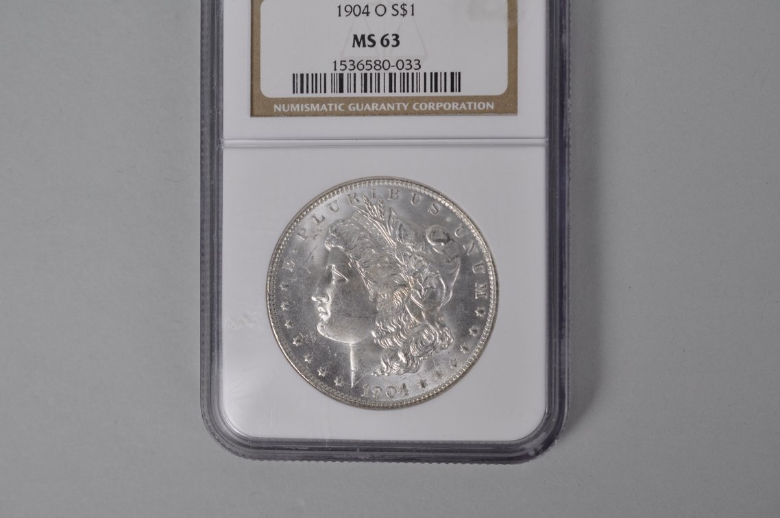 Graded and Slabbed Mint Condition 1904 Morgan Silver Dollar, photo 3 of 7