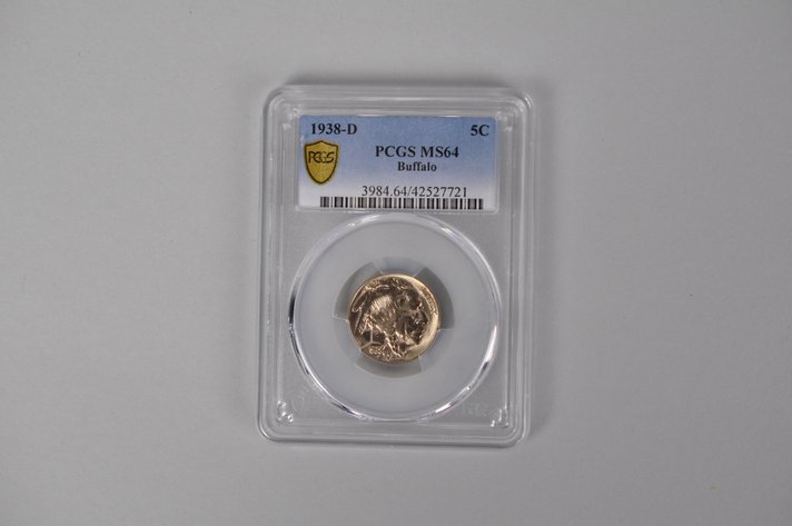 Graded 1938D PCGS MS64 Buffalo Nickel