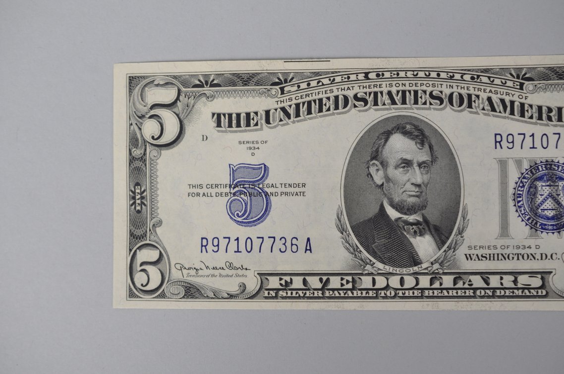 Silver Certificates 1934D Blue Seal $5, photo 2 of 6