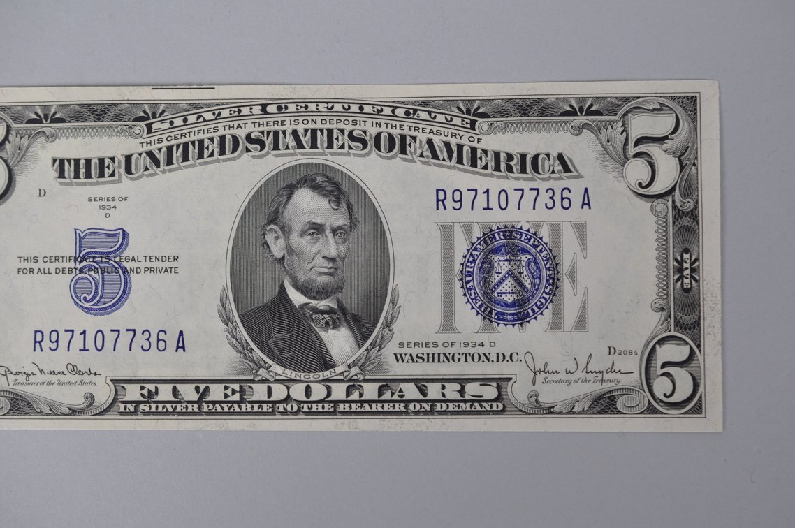 Silver Certificates 1934D Blue Seal $5, photo 3 of 6