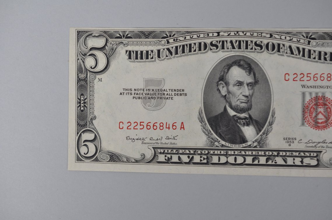 Silver Certificate 1953 B Red Seal $5, photo 2 of 6