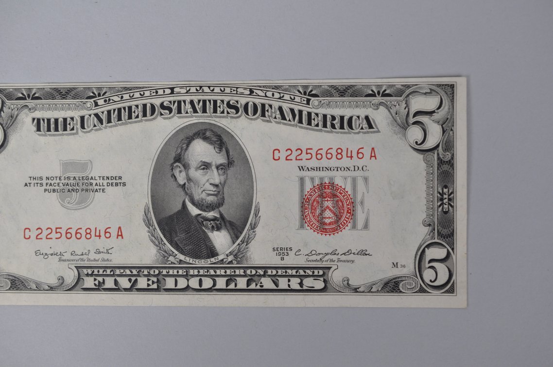 Silver Certificate 1953 B Red Seal $5, photo 3 of 6