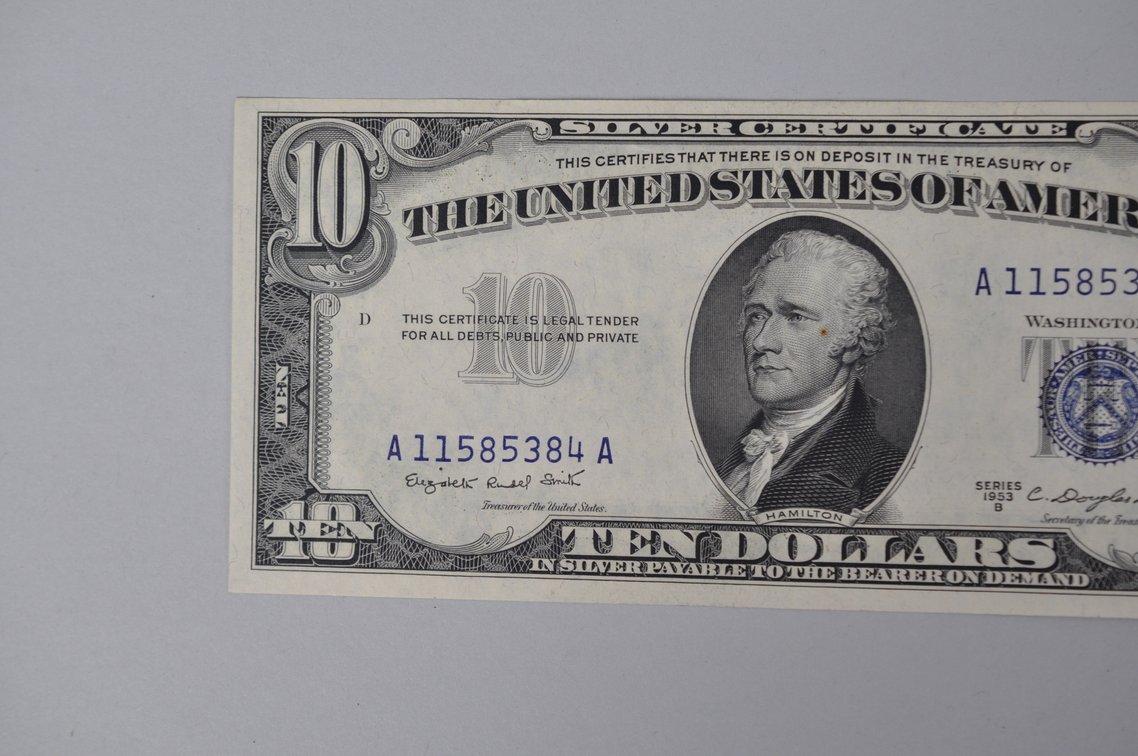 Silver Certificate 1953 B Blue Seal $10, photo 2 of 6