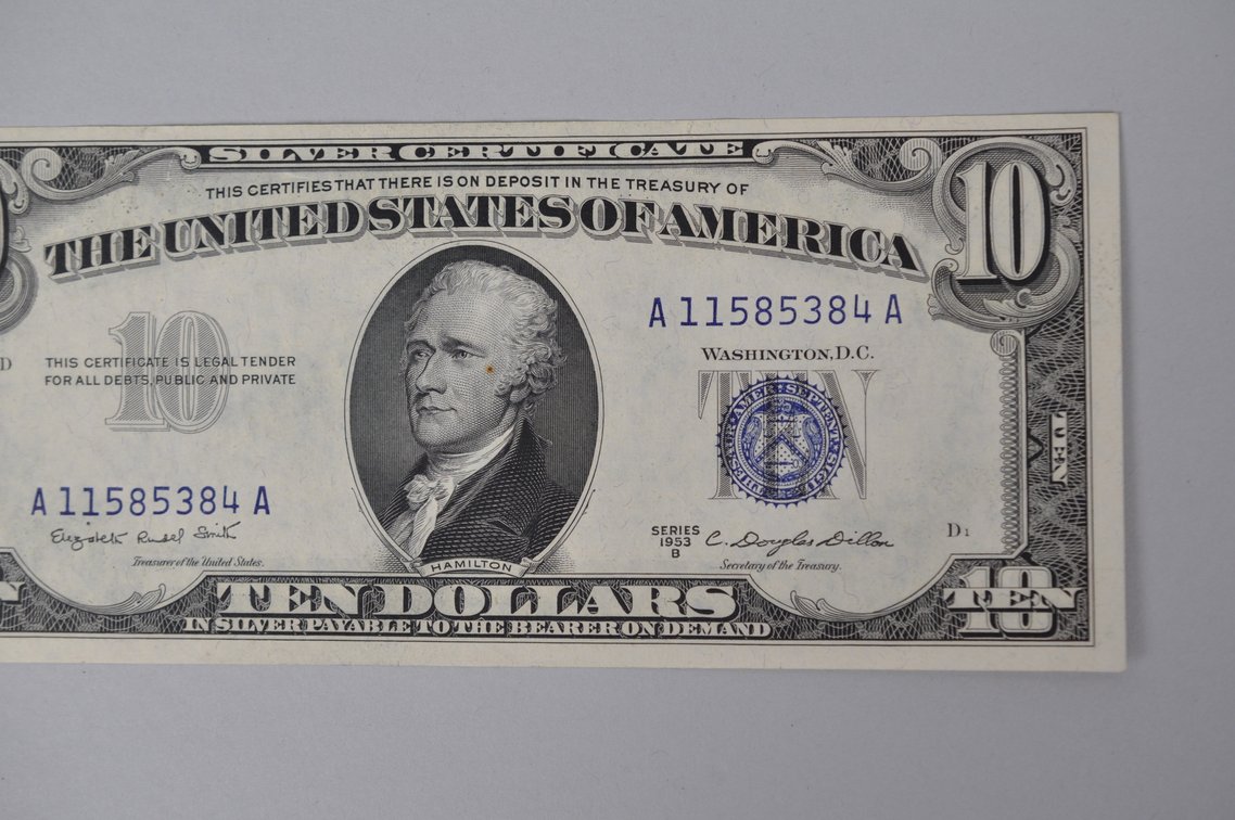 Silver Certificate 1953 B Blue Seal $10, photo 3 of 6