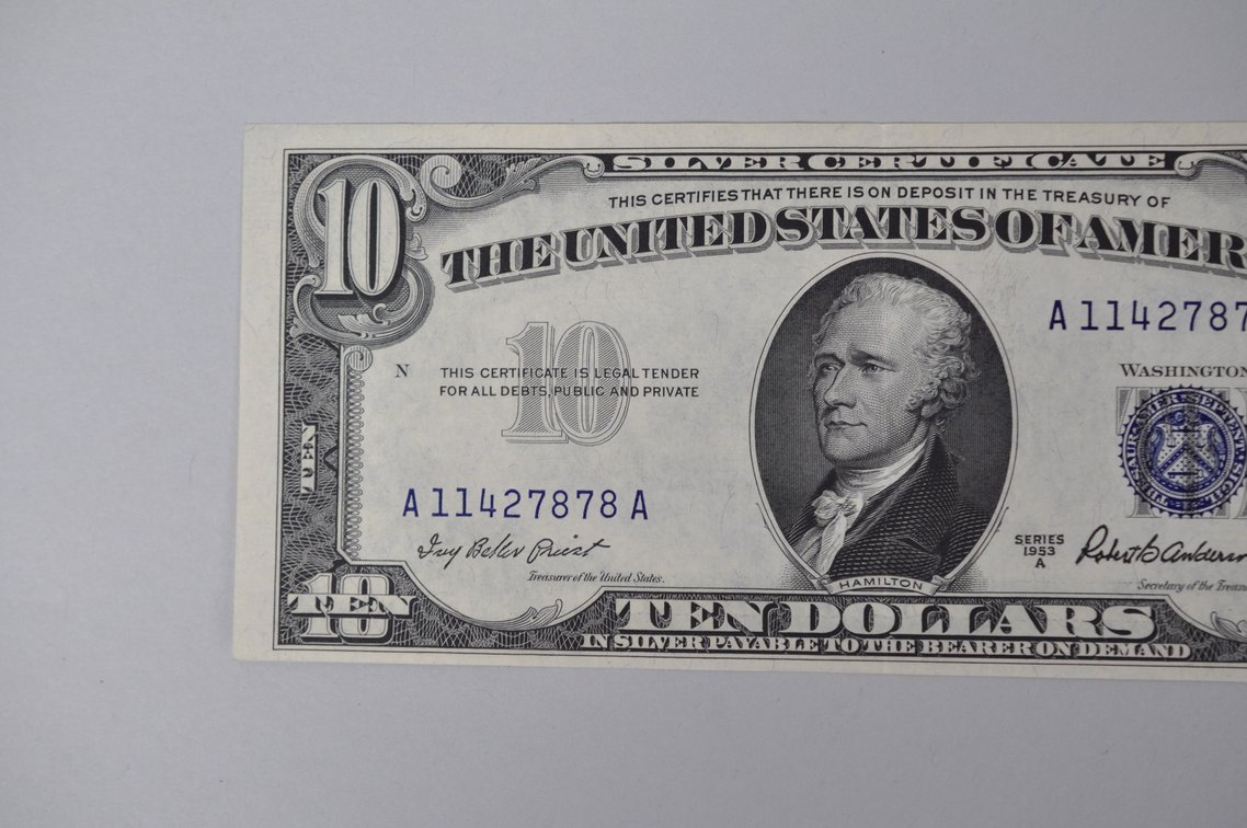 Silver Certificate 1953 A Blue Seal $10, photo 2 of 6