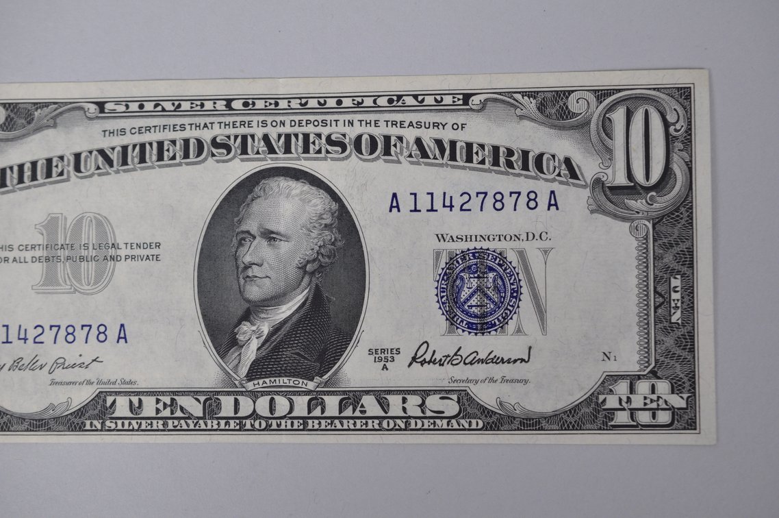 Silver Certificate 1953 A Blue Seal $10, photo 3 of 6