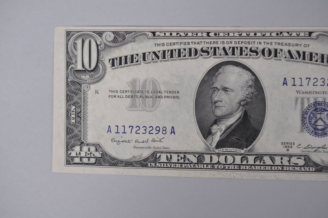Silver Certificate 1953 B Blue Seal $10, photo 2 of 6