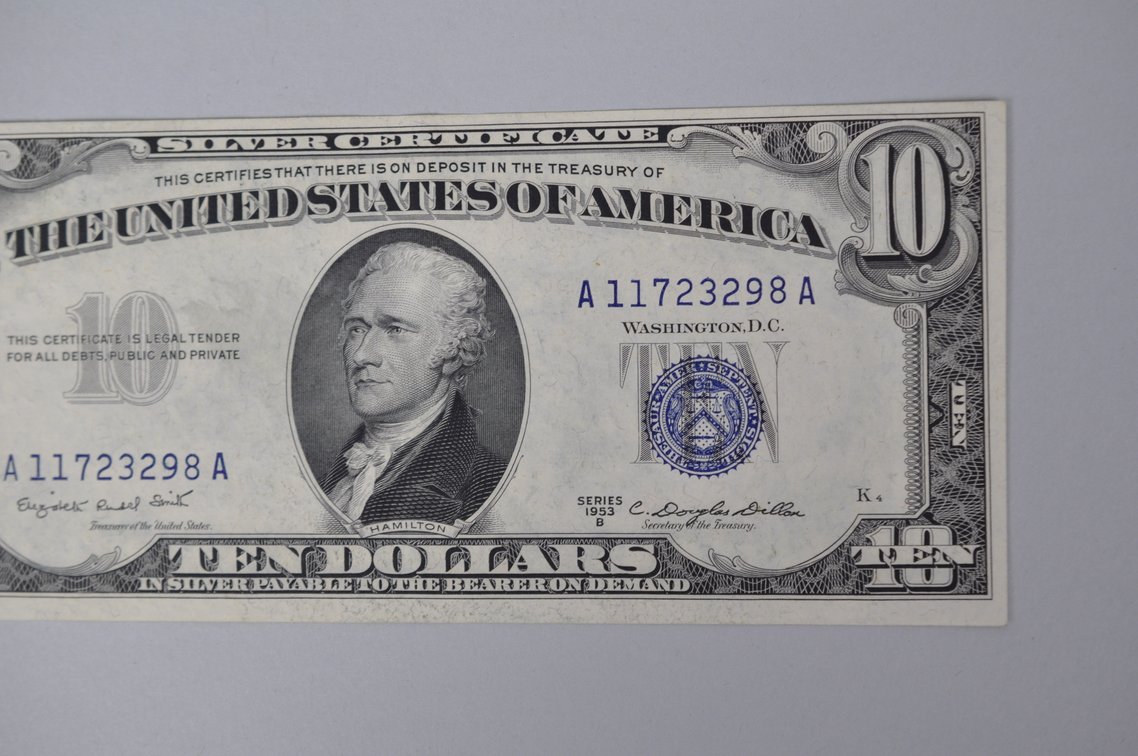 Silver Certificate 1953 B Blue Seal $10, photo 3 of 6