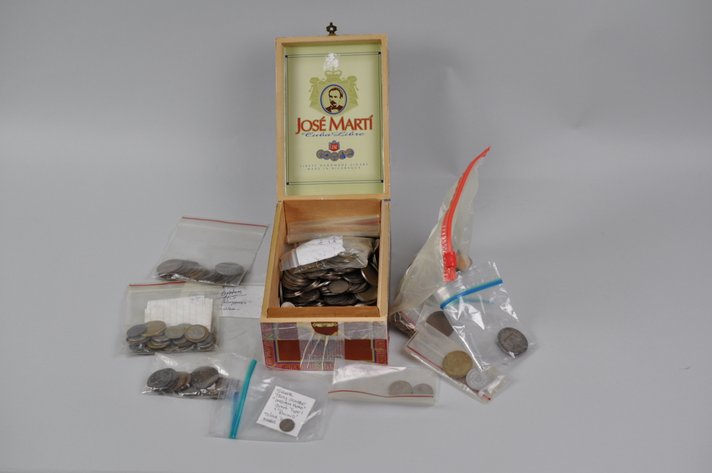 Large Assortment of World Coins in a Box