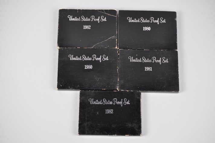 US Proof Sets 1980, 1980, 1981, 1982x2