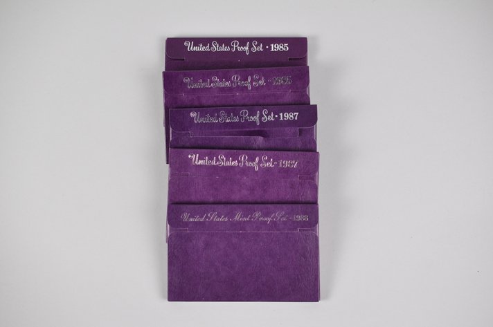 US Proof Sets 1985 x2, 1987 x2, 1988
