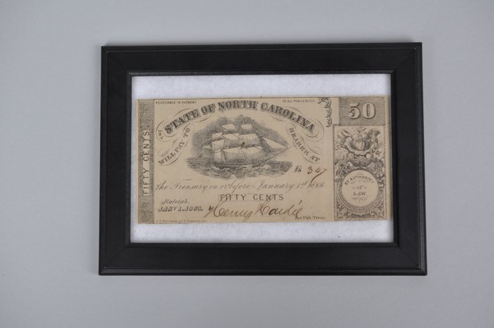 State of North Carolina Fify Cents Banknote Civil War Era