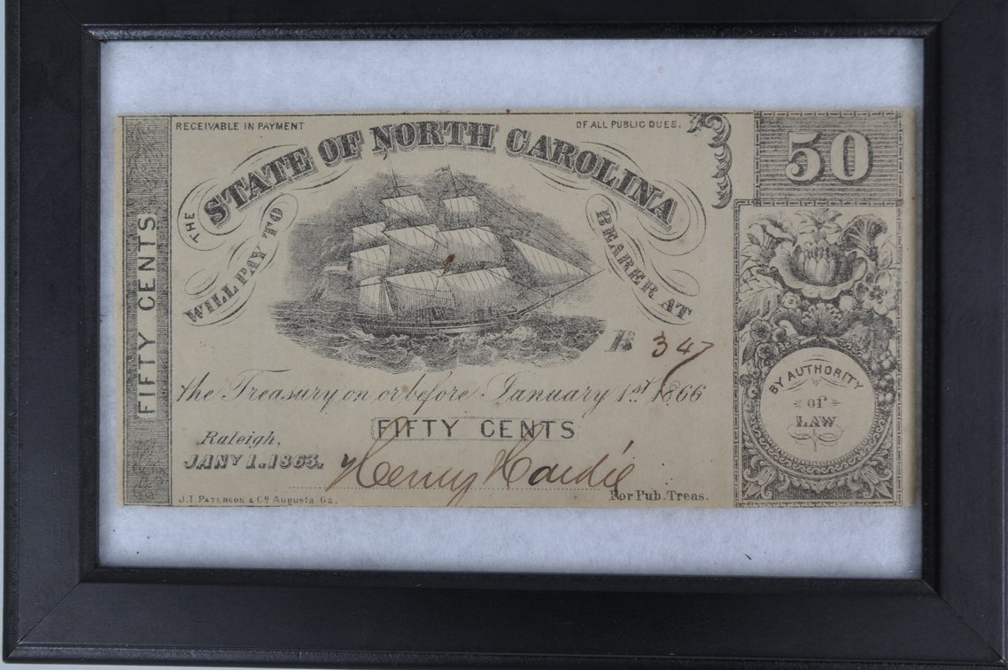 State of North Carolina Fify Cents Banknote Civil War Era, photo 2 of 6
