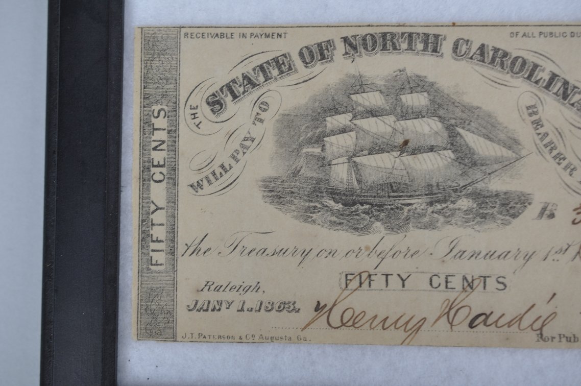 State of North Carolina Fify Cents Banknote Civil War Era, photo 3 of 6