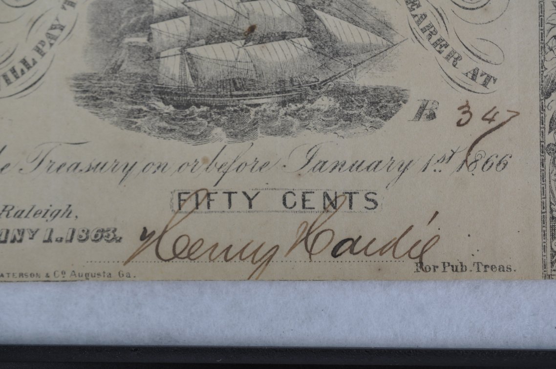 State of North Carolina Fify Cents Banknote Civil War Era, photo 5 of 6
