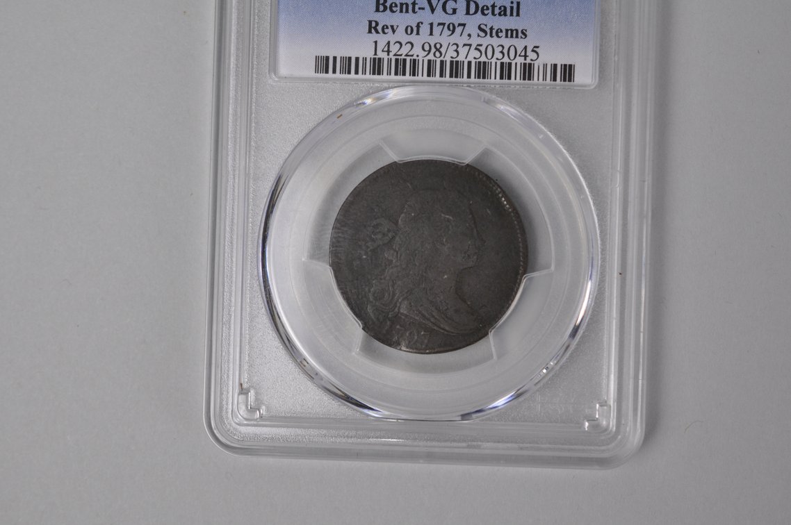 1797 Draped Bust Cent Rev97 Stems Bent VG Detail PCGS, photo 3 of 5